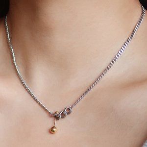 NEW Two Tone 18K Gold Plated Link Chain Gold Ball Bar Necklace